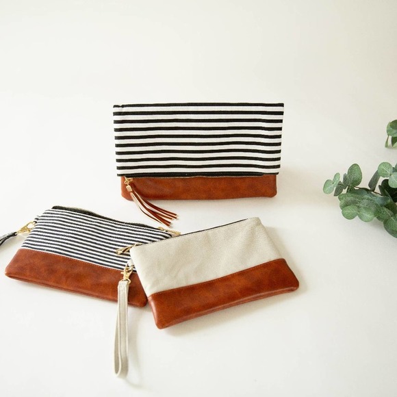 Foldover Clutch - Classic Black & White Stripe - Picture 3 of 6